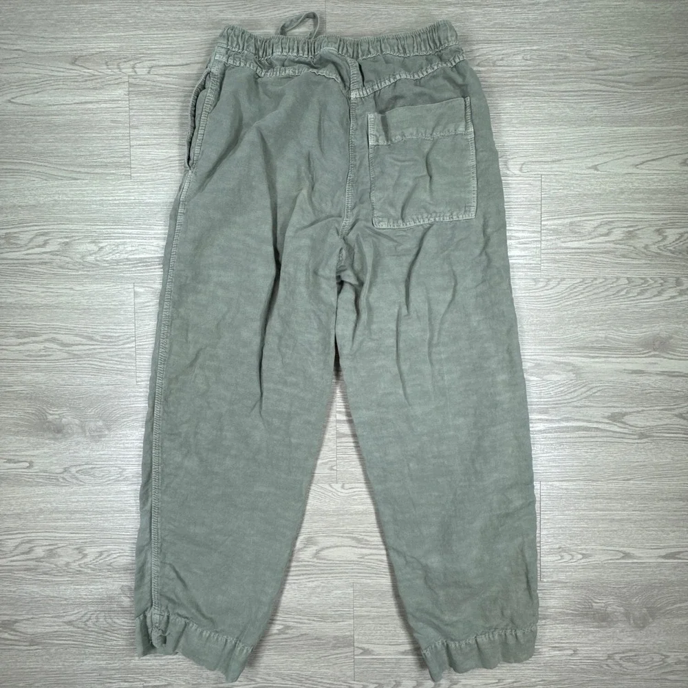 Zara Womens Pants Linen Cotton Blend Jogger Sage Green Medium Elastic Drawstring